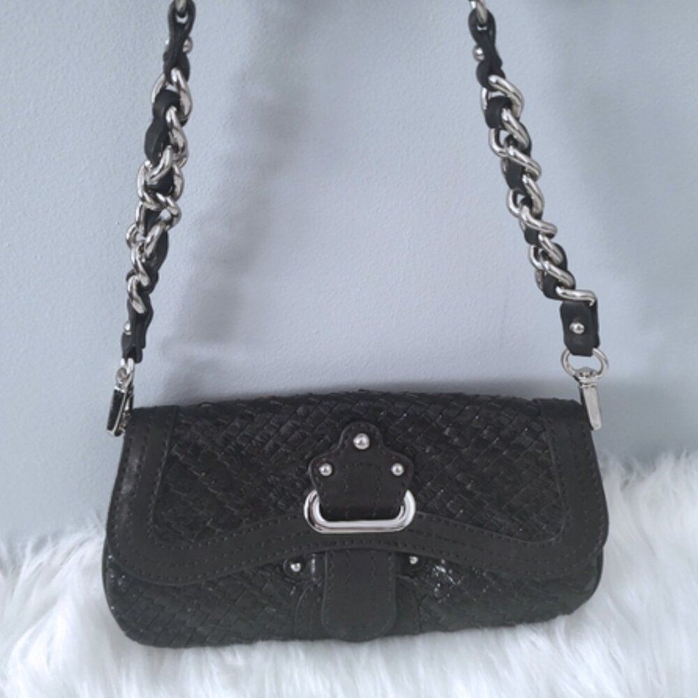 Lockheart vintage Y2K woven patent leather shoulder bag convertible clutch EUC